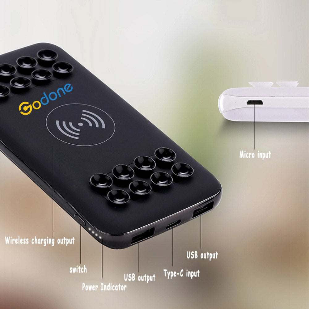 10000mAh Qi Wireless Power Bank Portable Charger with Powerful Suction Cups.