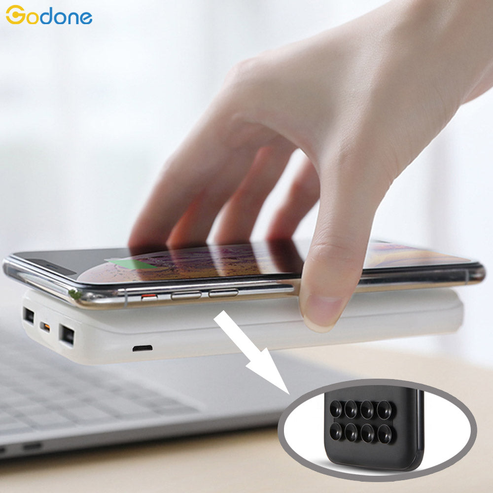 10000mAh Qi Wireless Power Bank Portable Charger with Powerful Suction Cups.