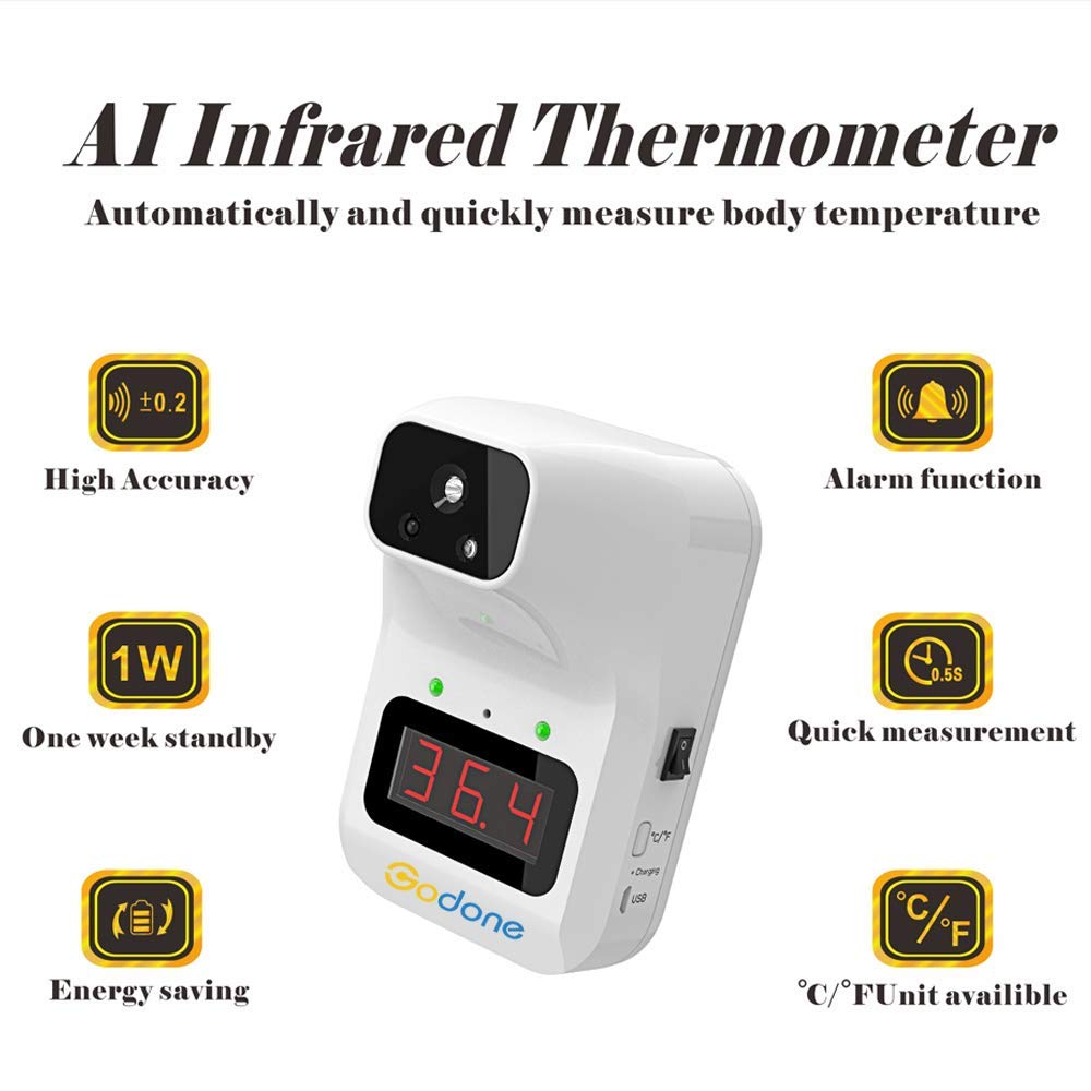 Wall Mounted Infrared Thermometer for Non-Contact Forehead 0.5s Quick Test, with Large LCD Display Fever Alarm for Office/Company/Factory/Shop/School/Restaurant